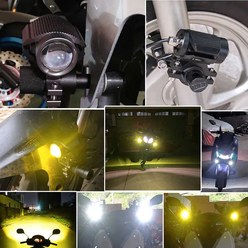 60 W Süper Parlak Aydınlatma Tri-Model Motosiklet LED Spot Lens İki Renkli Harici Işıklar Araba ATV Sürüş Foglight Yardımcı Spot