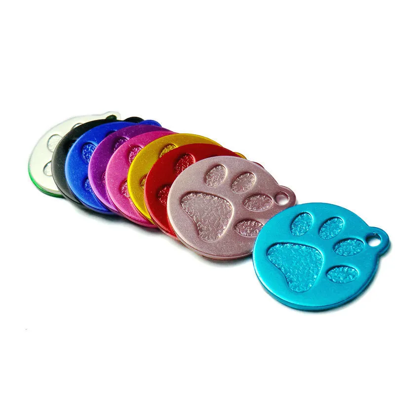 Intero 20 pz Zampa Rotonda In Lega di Alluminio Pet Dog Collana ID Tag Cani Animali Domestici Collare Anello Personalizzato Personalizzato Carino Inciso Y20092389