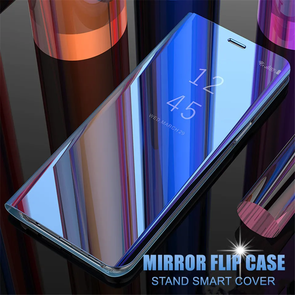 Smart Mirror Flip Phone Fodral för Samsung S21 S20 Fe Ultra S10 S9 S8 Plus Not 20 10 Pro 9 8 A51 A50 A70 A71 Läderstativskydd