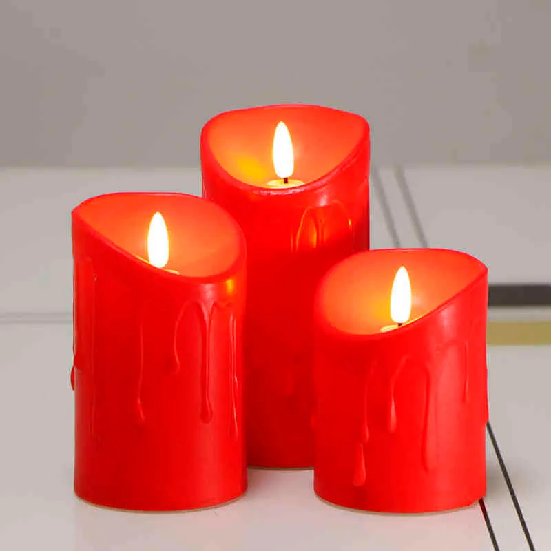 3 Teile/satz Fernbedienung LED Flammenlose Kerzen Batterie Realistische 3D Dynamische Flamme Kerze Lichter Led Tee Hause Dekoration 211222