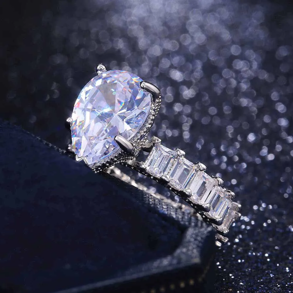 10ct duży symulowany pierścionek z diamentową biżuterią Vintage unikalna koktajlowa gruszka biel biała kamienie topazowe ślubne pierścionek zaręczynowy dla kobiet292U