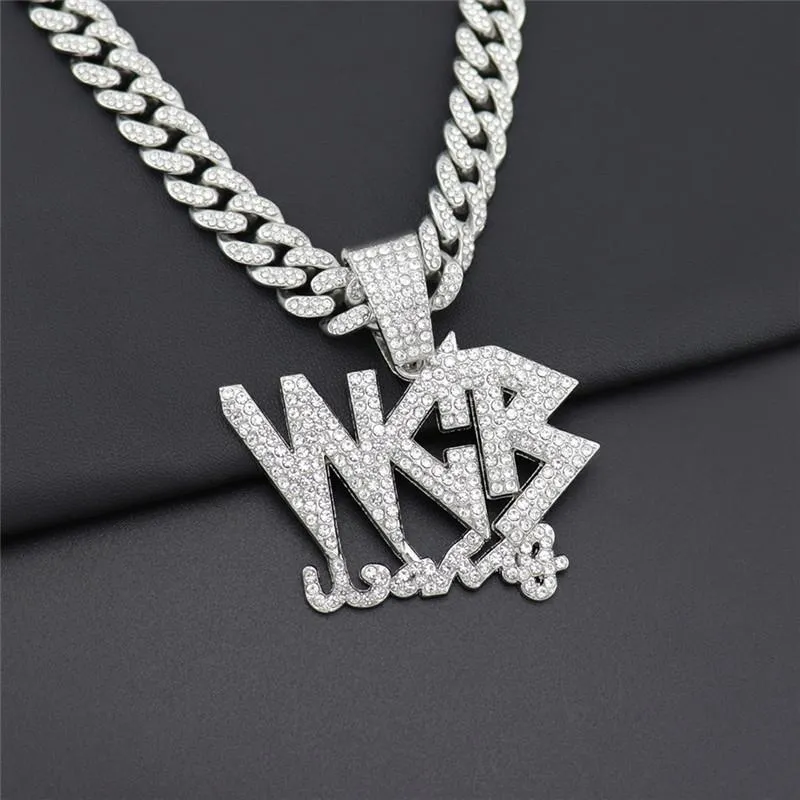 Nieuwe Bling Iced Out Cubic Zirkoon Cubaanse Link Chain Brief WCB Hanger Ketting Voor Mannen Hip Hop Sieraden Gift Drop2851