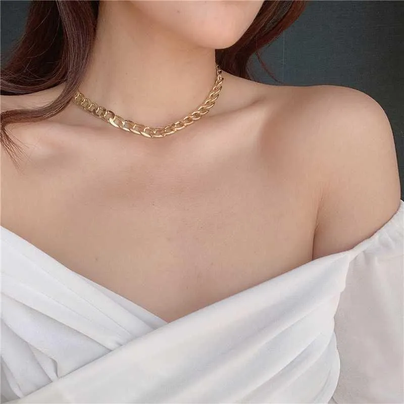 Korean Fashion Chokers Necklace For Women Gold Silver Color Cuban Chain Statement Necklace Fashion Jewelry Gifts227U