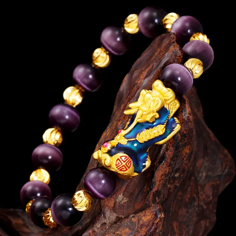 Bracelet de perles de pierre hommes femmes unisexe chinois Feng Shui Pi Xiu bracelet obsidienne or richesse bonne chance Pixiu femmes Bracelets1106237