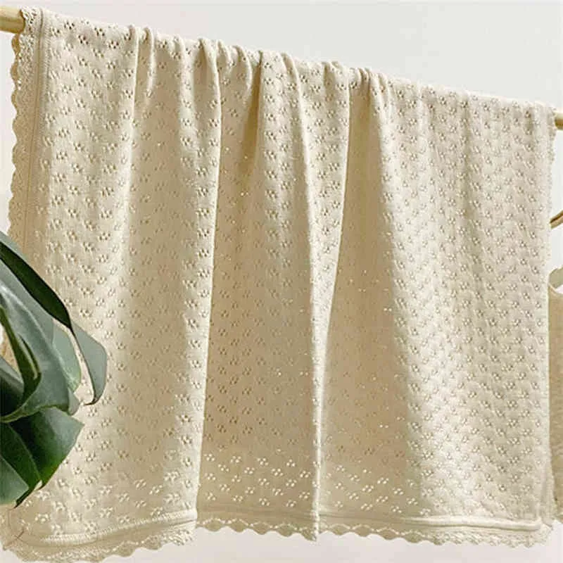 Knitted born Baby Swaddle Wrap Super Soft Organic Cotton Infant Receiving Crib Stroller Throw Blankets 92*86cm 220209