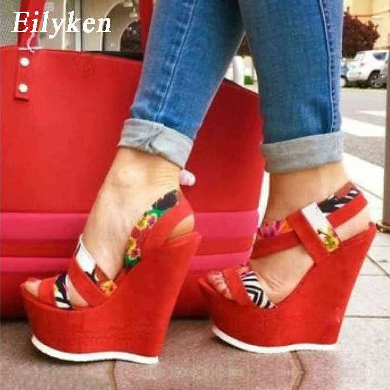 Сандалии Eillken Gladiator High каблуки платформы клинья женщины летние сандалии партии красные богемные женские туфли размером 35-42 220310