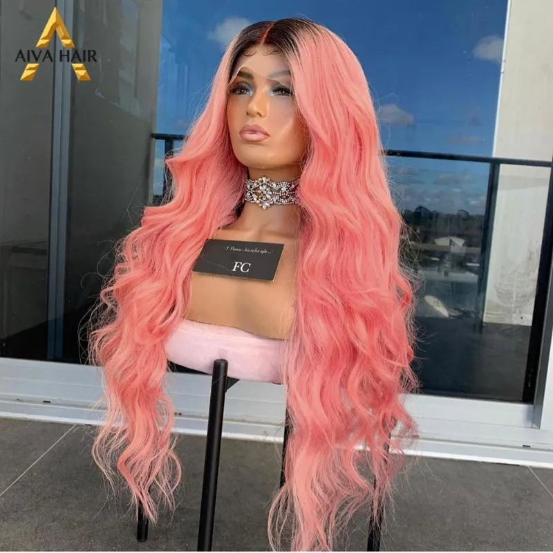 150 Density Natural High Gloss Synthetic Heat Resistant Wig Blonde Wig Lace Front Pink Ombre Purple Women's HD Natural Hairline High Density Look Natural