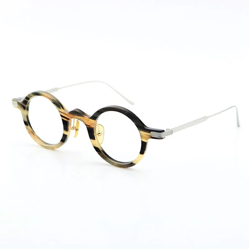 Nuovo originale floreale corno di bufalo montature designer occhiali da presbite occhiali circolari titanio occhiali miopi rotondi vintage278A