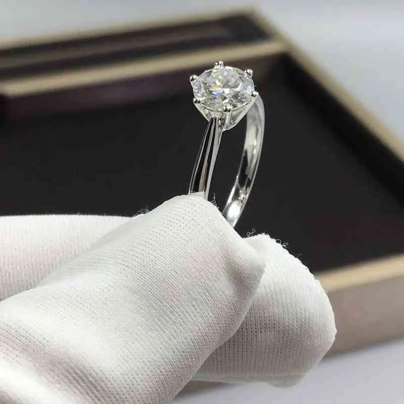 Anelli di fidanzamento reali al 100% Placcatura in platino Argento sterling 1CT 2CT 3CT Diamante Matrimonio Classico Anello a 6 punte 211217