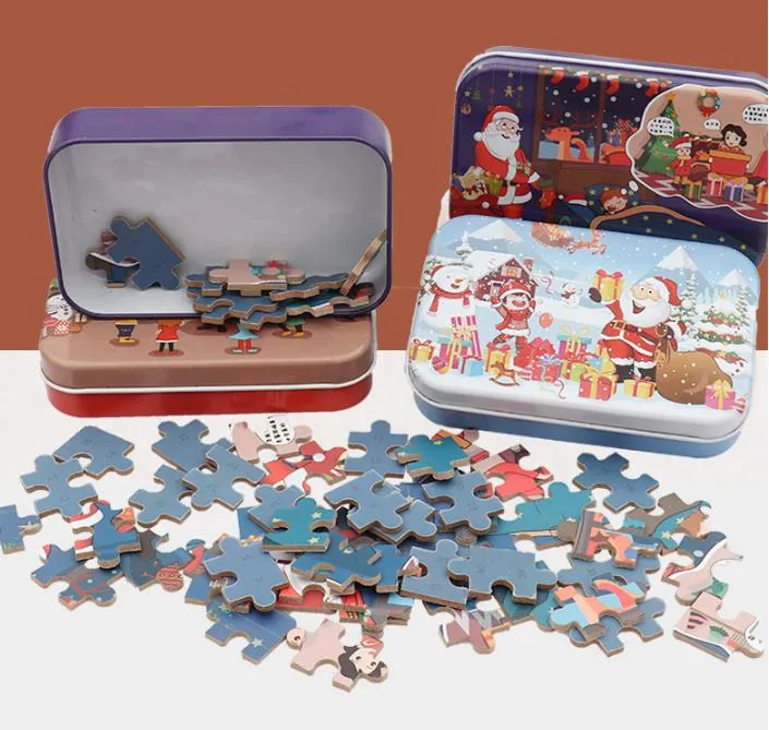 Cadeaux de noël 60 pièces de puzzle de père noël fait à la main pour enfants, cadeaux de noël en bois pour enfants