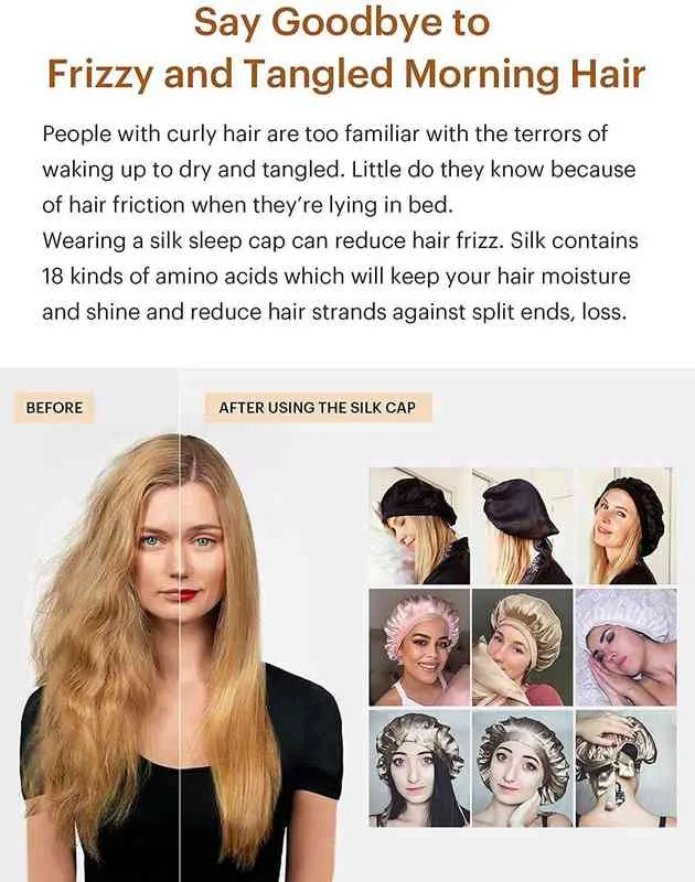 100% шелковая ночная кепка для сна 19 Мягкая для женщин красота волос с регулируемой эластичной лентой Y220222254E
