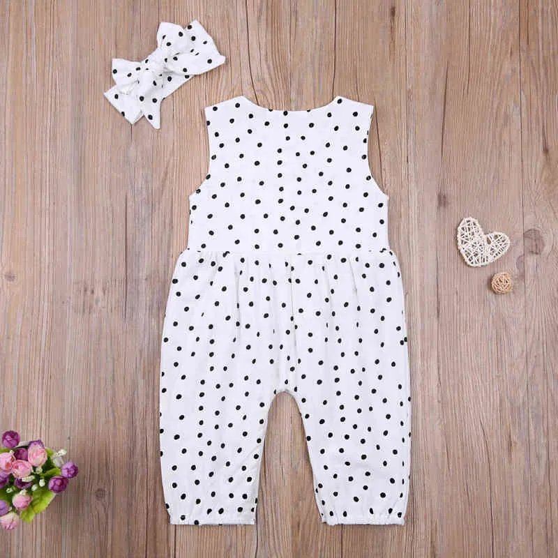 0-18 m Neonato Neonato Ragazza Rompere Fascia Polka Dot Stampato senza maniche Tuta Abiti Estate Vestiti estivi G1221