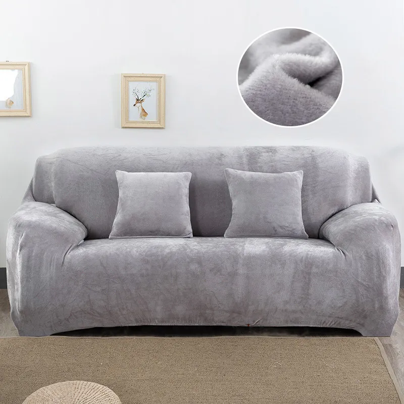 Plush Sofa Cover Stretch Solid Color Thick Slipcover s for Living Room Pets Chair Cushion Towel 220302