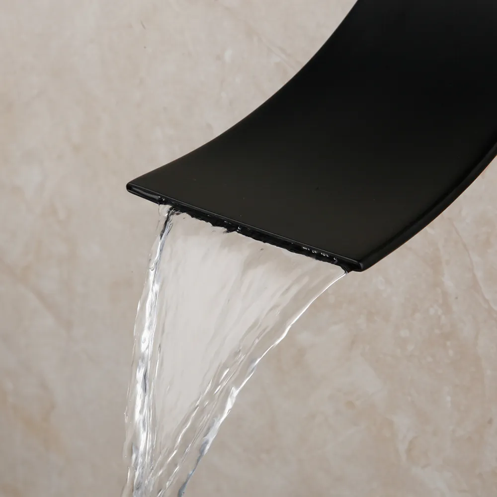 KEMAIDI Matte Black Bathroom Shower Faucet Rainfall Tub LED Bathtub Rain Square Shower Head Waterfall Shower Faucet Set LJ201209