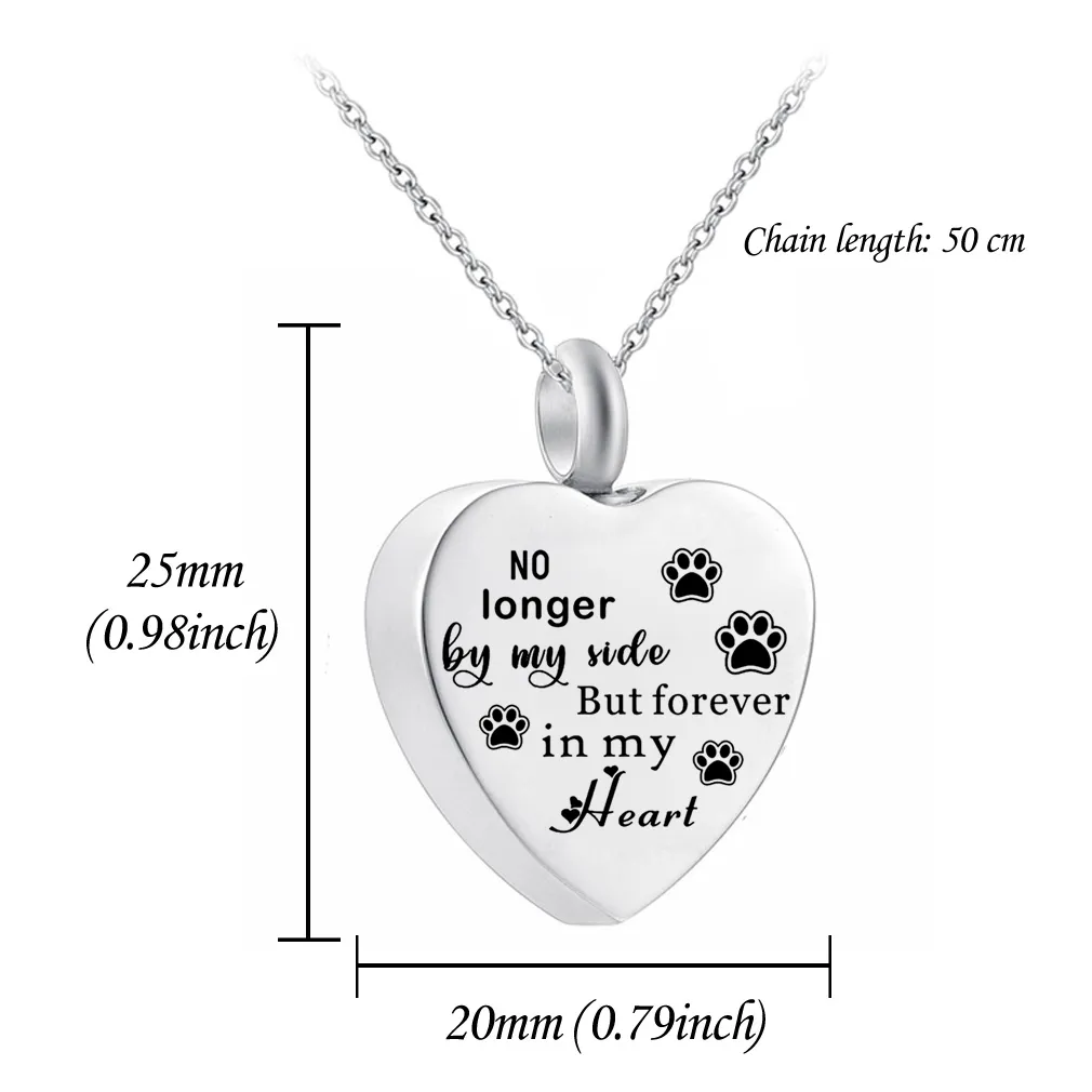 Paws Print Heart Pendnat Necklace Cremation Urn For Pet Memorial Necklace Stainless Steel Keepsake Jewelry With Fill Kit2441