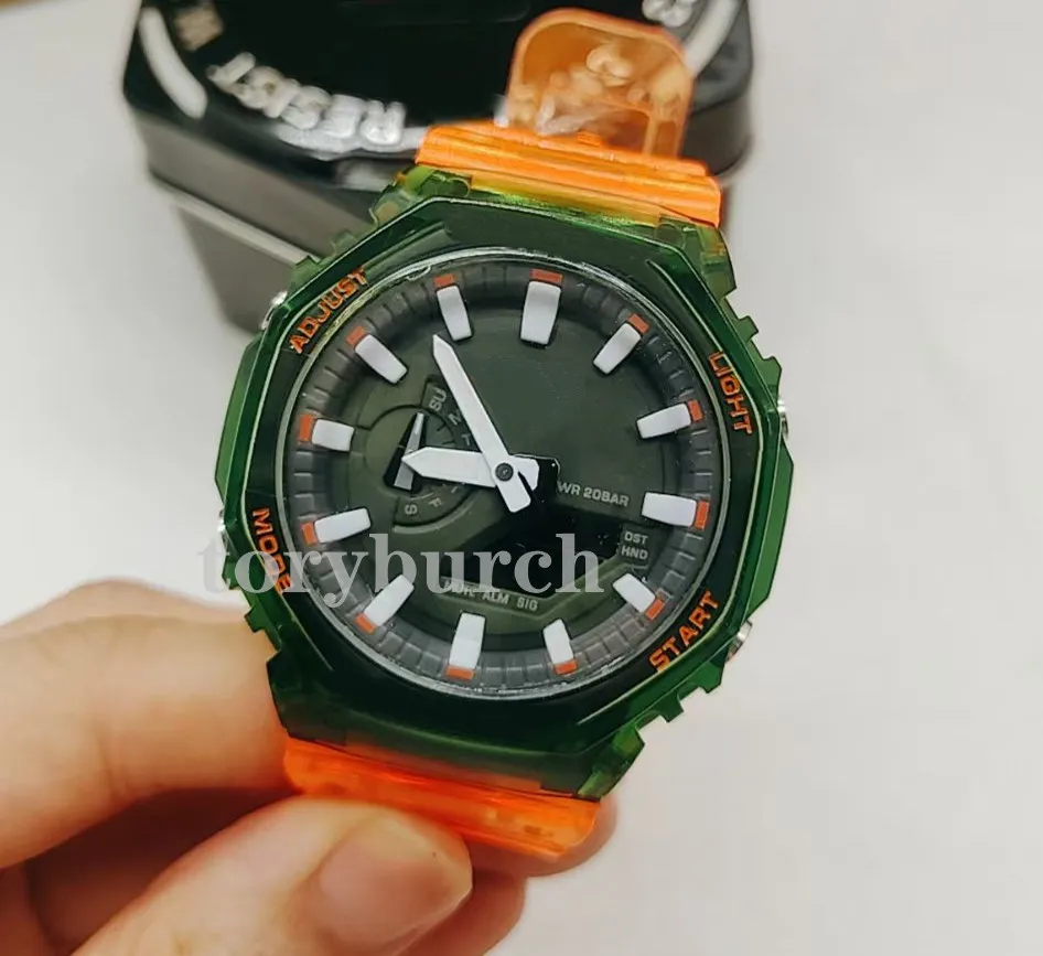 Nuovo arrivo serie 2100 orologi trasparenti doppio display sportivo luminoso studente casual di alta qualità tutte le funzioni funzionano con luce automatica 322 ore