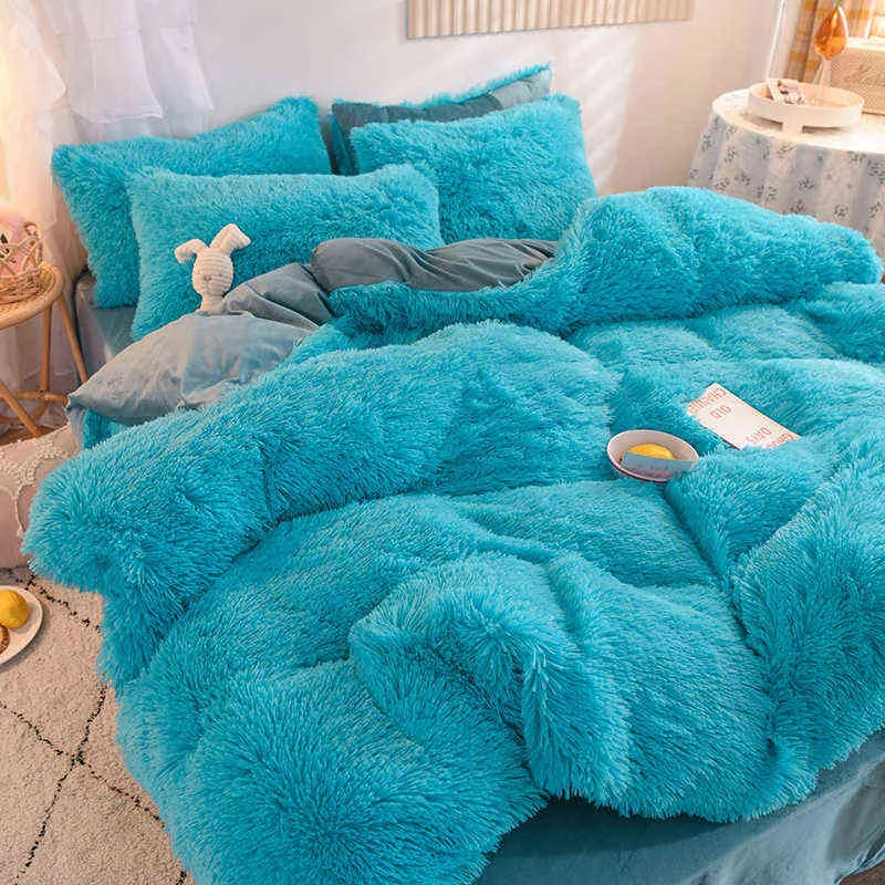 Luxury Winter Warm Bedding Set Double Side Thicken Mink Fleece Bed Sheet and Pillowcases Quilt Cover Queen King Size Home 211224