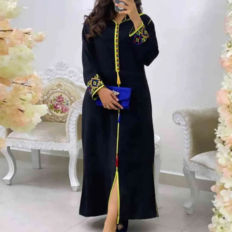 Jellaba Sukienka Kobiety Hijab Haft Kwiatowy Kaftan Dubaj 2021 Kapturem Moda Lato Eleganckie Długie Suknie Szata Femme Moroccan Y220214