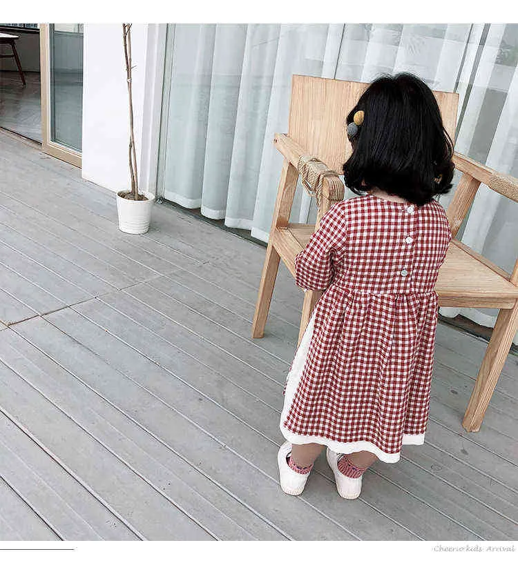 Humorbjörn Höst Barnkläder Japansk bomullslinne Baby Girls Princess Dress Striped Ruffles Sleeve Kids Casual 211231