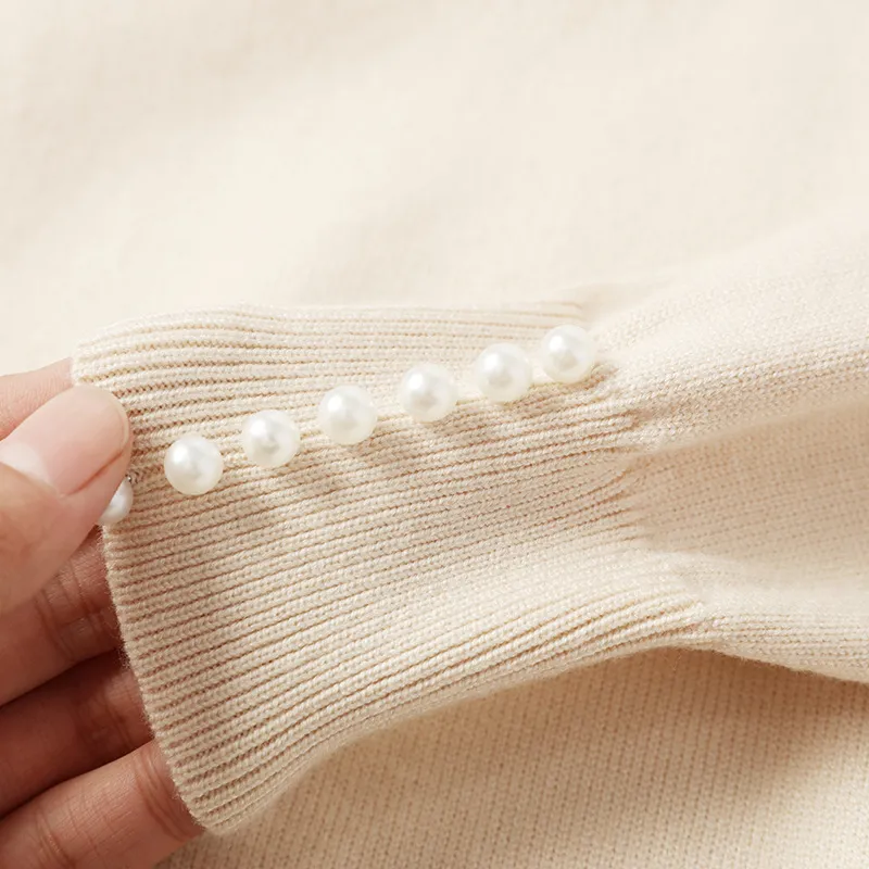 Automne hiver femmes pull perlé o-cou pull élégant pull-over lâche décontracté chaud femme pull tricot bas chemise 201224