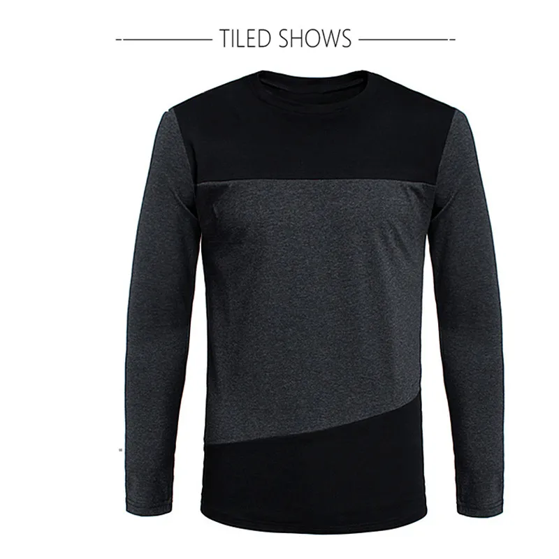 Browon Jesień Koreańscy Mężczyźni T Shirt Vintage Styl Patchwork Blackgray O-Neck Długa Tshirt Odzież Plus Rozmiar M-5XL 220312