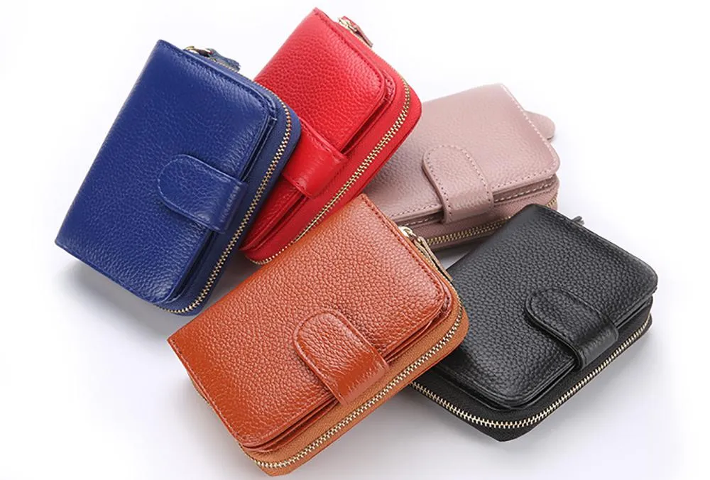 Kvinnors läderplånbok äkta lädermyntväska korthållare plånbok för kvinnor godis färg ko kvinnlig312e