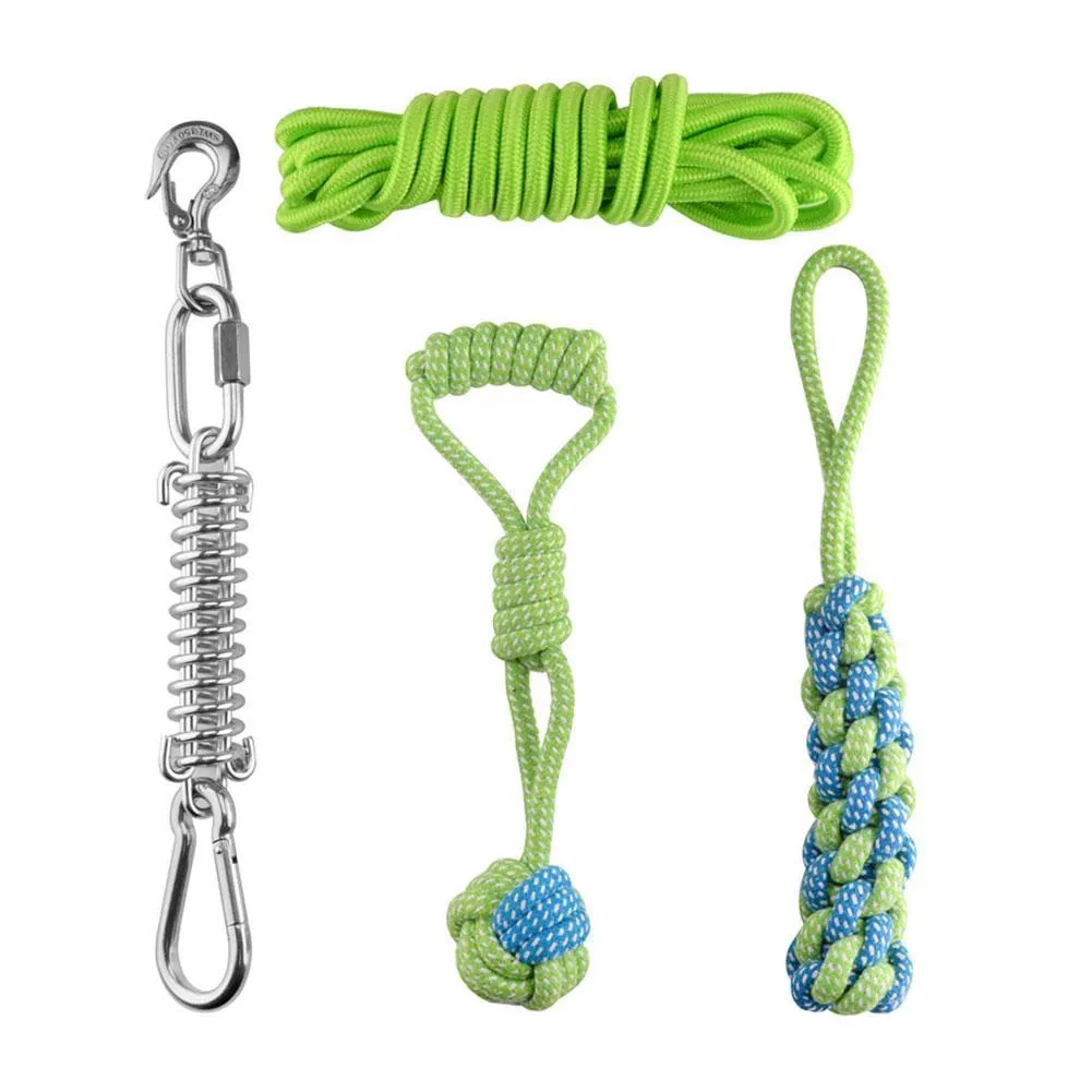 Pet Dog Toys Stainless Steel Dog Spring Pole Toys Outdoor Strong Hanging Exercise Rope Pet Muscle Builder For Medium Large Dogs LJ201125