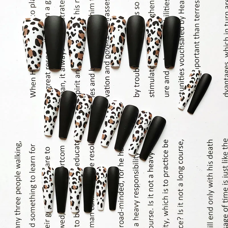 Couverture complète Extra Long Coffin False Nail Elegant Elegant Shiny Fluorescent Leopard Imprimé Faux Nails For Women Girl Manucure Tools9593275