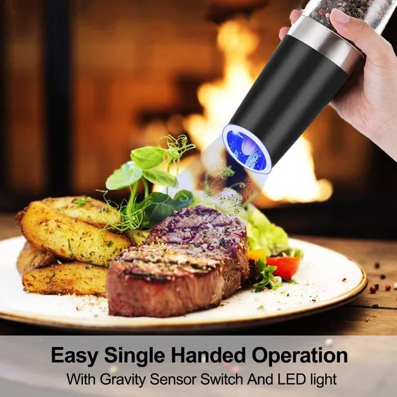 MLIA Set Electric Pepper Mill Stainless Steel Automatic Gravity Induction Salt and Grinder Kitchen Spice Tools 220311