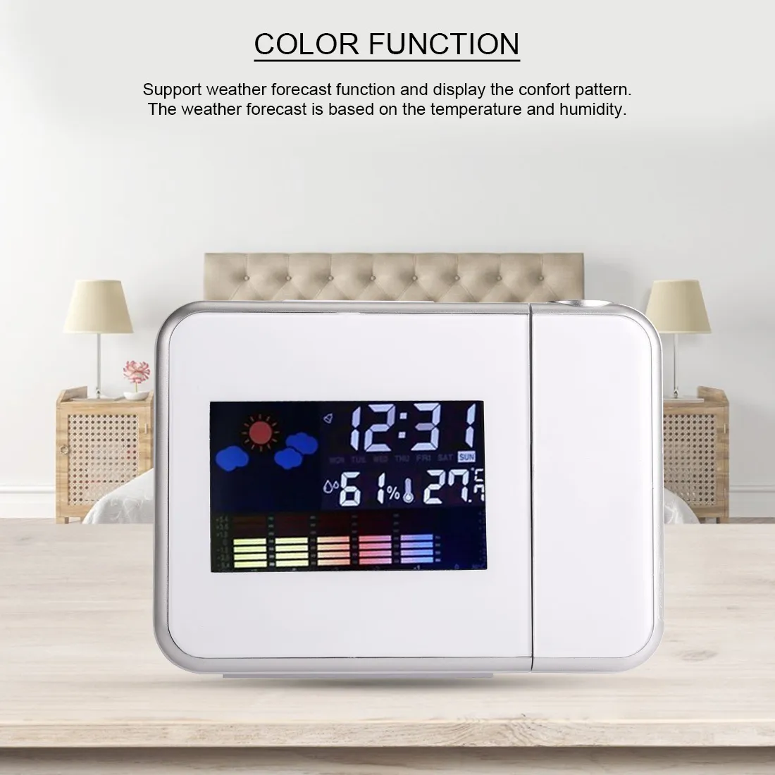 Snooze Digital Projection Alarm Clock Backlight LED Display Temperature Color Weather Report Wake Up Projector Clock LJ200827