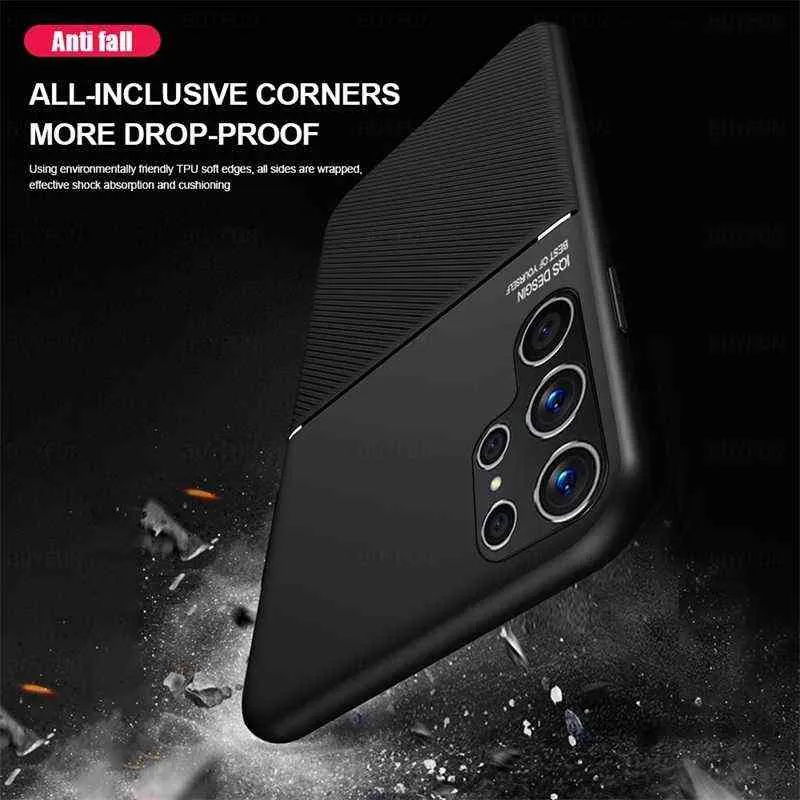 Auto Magnetischer Halter Leder Telefon Abdeckung Fall Für Samsung Galaxy S 22 S22 Ultra Pro Plus S22Ultra 5G TPU weichen Rahmen Schützen Coque W220226