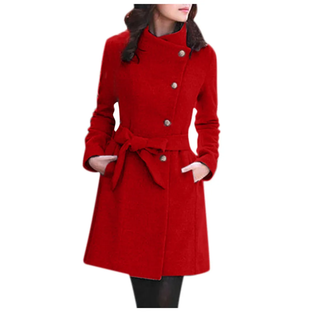 Womens Winter Lapel Wool Coat Trench Jacket Long Sleeve Overcoat Outwear Dropshipping size Leisure Work clothes LJ201106