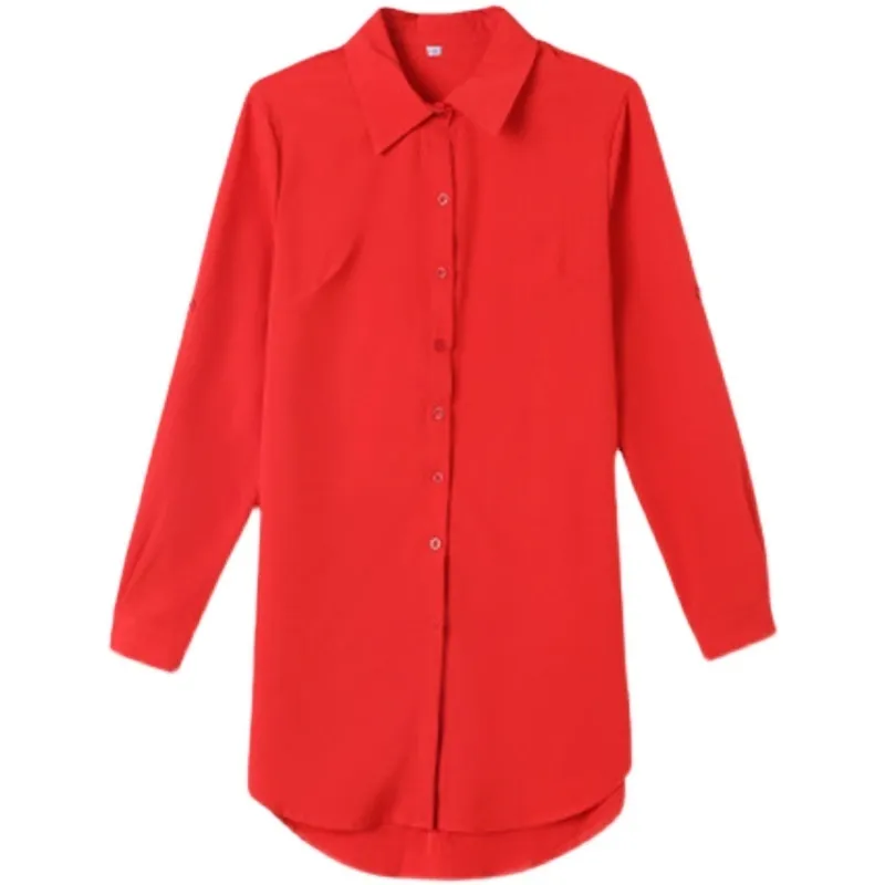 Blusas y camisas Diseño de manga larga Tops sexy para mujer Color rojo vino Ropa de talla grande para mujer 220307