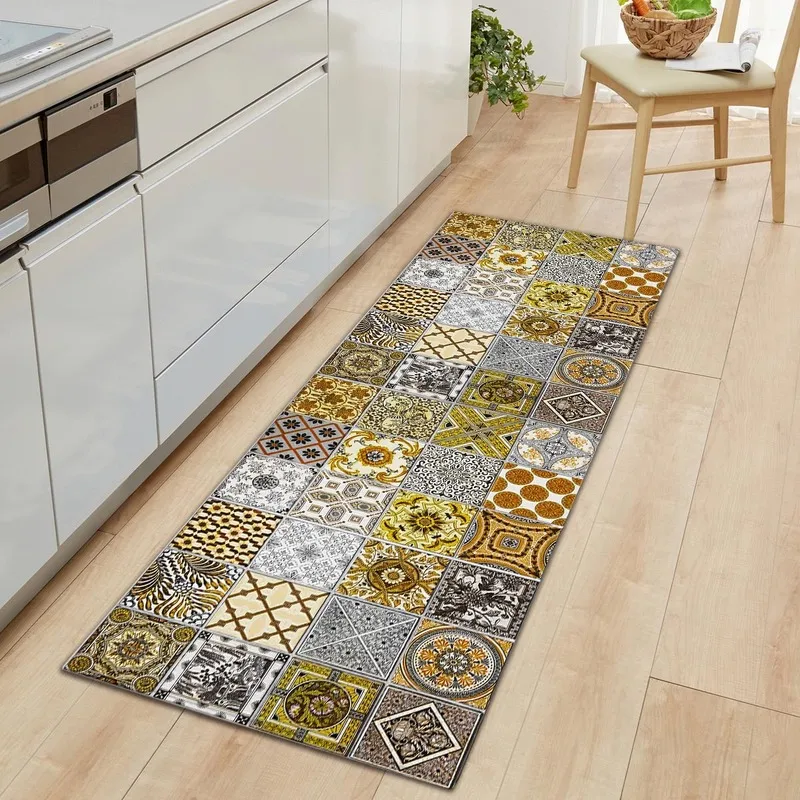 Marokko Patroon Keuken Matten Tapijten Boho Ingangsdeur Mat Decor Non-Slip Flanel Antislip Rug Gang Carpet Home 220301