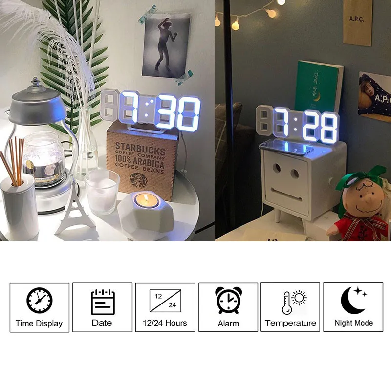 Wanduhren Uhr Uhr 3D LED-Beleuchtung Digital Modernes Design Wohnzimmer Dekor Tischalarm Nachtlicht Leuchtende Desktop305S
