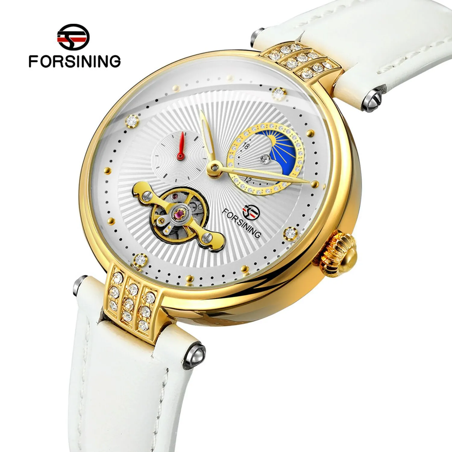 Qifusini New Womens Foreign Trade Tourbillon Hollow Automatic Belt Mechanical Watch One Piece Drop Wristwatches2711