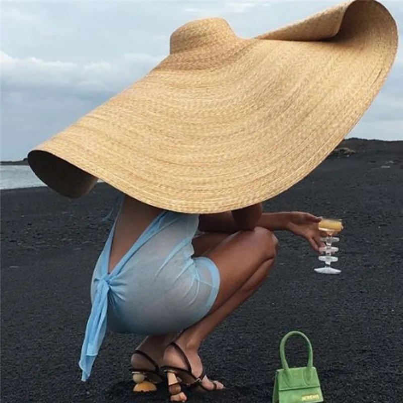 Femme Mode Grand Chapeau De Soleil Plage AntiUV Protection Solaire Pliable Chapeau De Paille Couverture Surdimensionné Pliable Parasol Chapeau De Plage 7145 Y1506848
