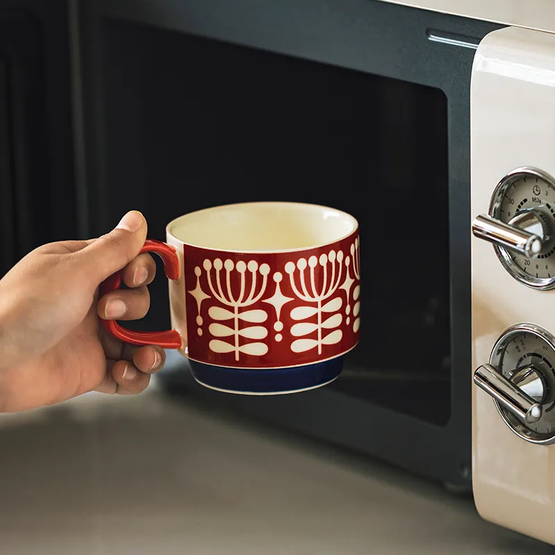 300 ml rétro fleur tasse à café micro-ondes en céramique jus de lait poignée bureau tasse d'eau cuisine fête outils à boire 220311