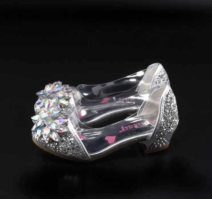 Moda cristallo brillante diamante scarpe in pelle ragazza principessa tacchi alti prestazioni singole 220211