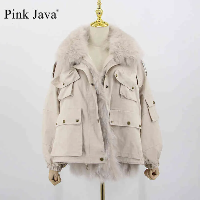Pembe Java QC20116 Kadın Kürk Matar Kış Kışlı Ceket Gerçek Moda Ceketleri Yakalar 220112