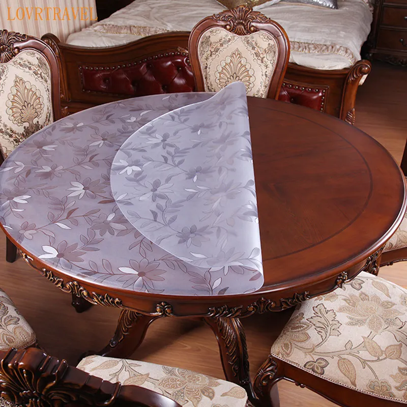 PVC Waterproof Tablecloth Round tablecloth Table Cover Transparent kitchen pattern oil tablecloth glass soft cloth 1 0mm mat T200707