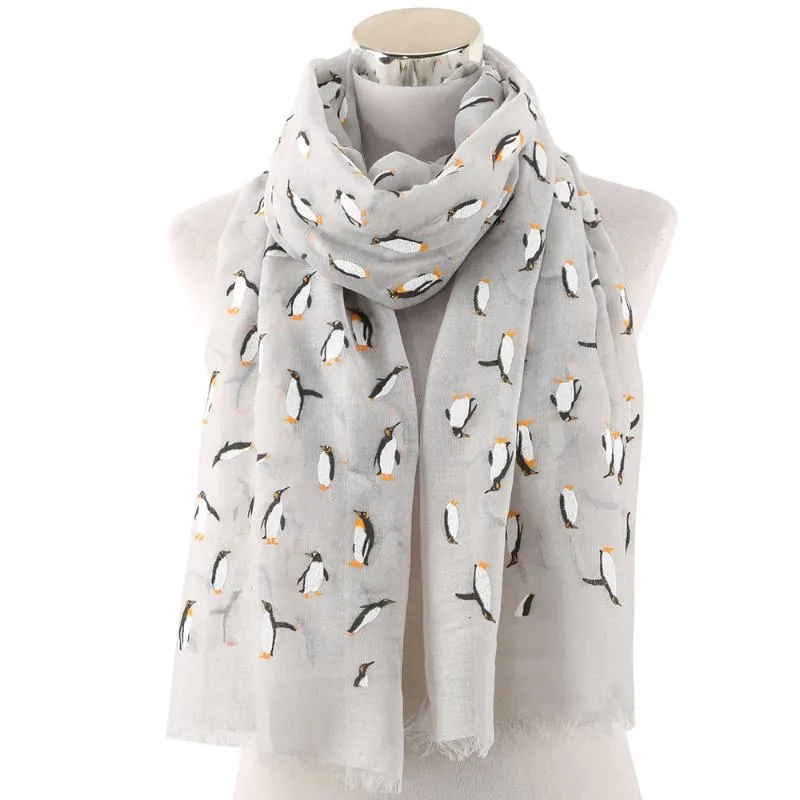 Foulards à franges en mousse imprimé pingouin, châles enveloppants pour femmes, écharpe Hijab douce à motif Animal, 4 couleurs, 322j, nouvelle collection 2020