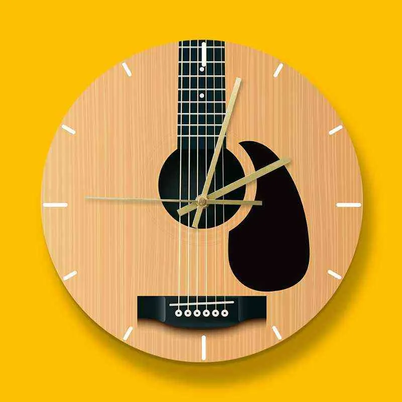 Acoustic Guitar Decorative Wall Clock Music Instrument Minimalist Home Decor Silent Wall Watch Guitarist Gift H1230