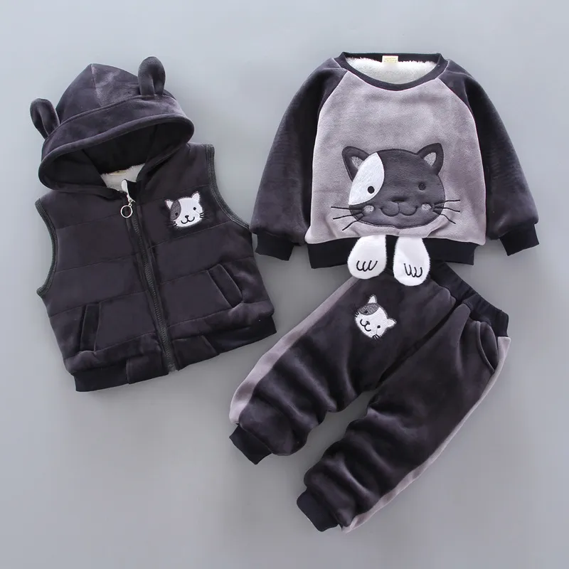 Automne hiver enfants mode vêtements enfants garçons filles épaissir gilet manteau pantalon 3 pièces/ensembles bébé vêtements infantile dessin animé