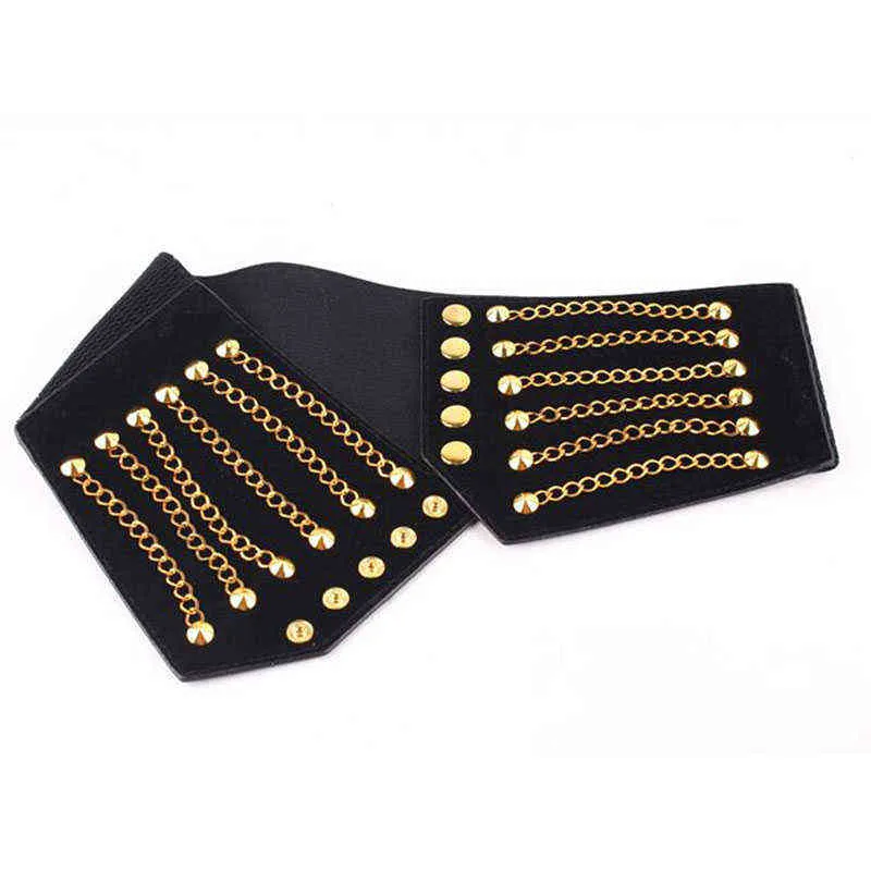 Fashion Women Slim Corset Cummerbunds Elastic Belts Retro Versatile Rivet Waistband Female Coat Fur Hige Waist Belt Accessories G220301