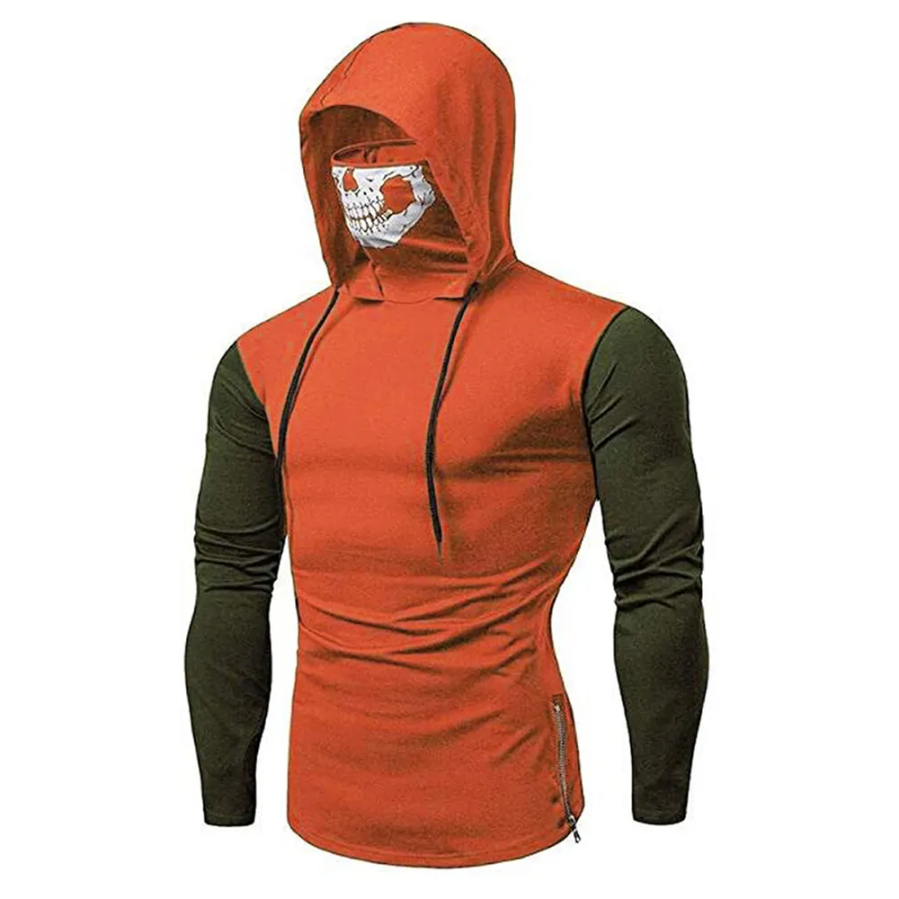 Mode Männer Stilvolle Maske Schädel Design Hoodie Kontrast Farbe Kordelzug Sweatshirts Hombre Mit Kapuze Langarm Pullover Für Mann 201020