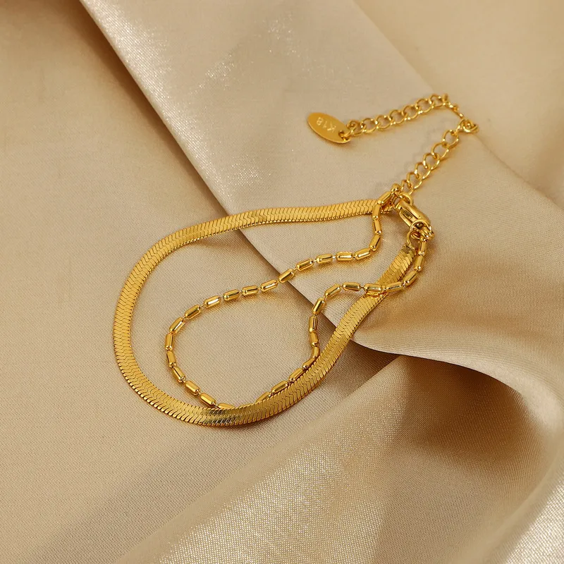 Bracciale a catena con graffetta color oro in acciaio inossidabile rettangolo cavo di collegamento delicato donna ragazza stratificazione gioielli 2202222557767