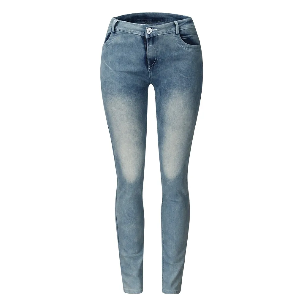 Novas mulheres sexy tamanho grande meados de cintura jeans magros bolso estiramento magro botão calças jeans produtos quentes