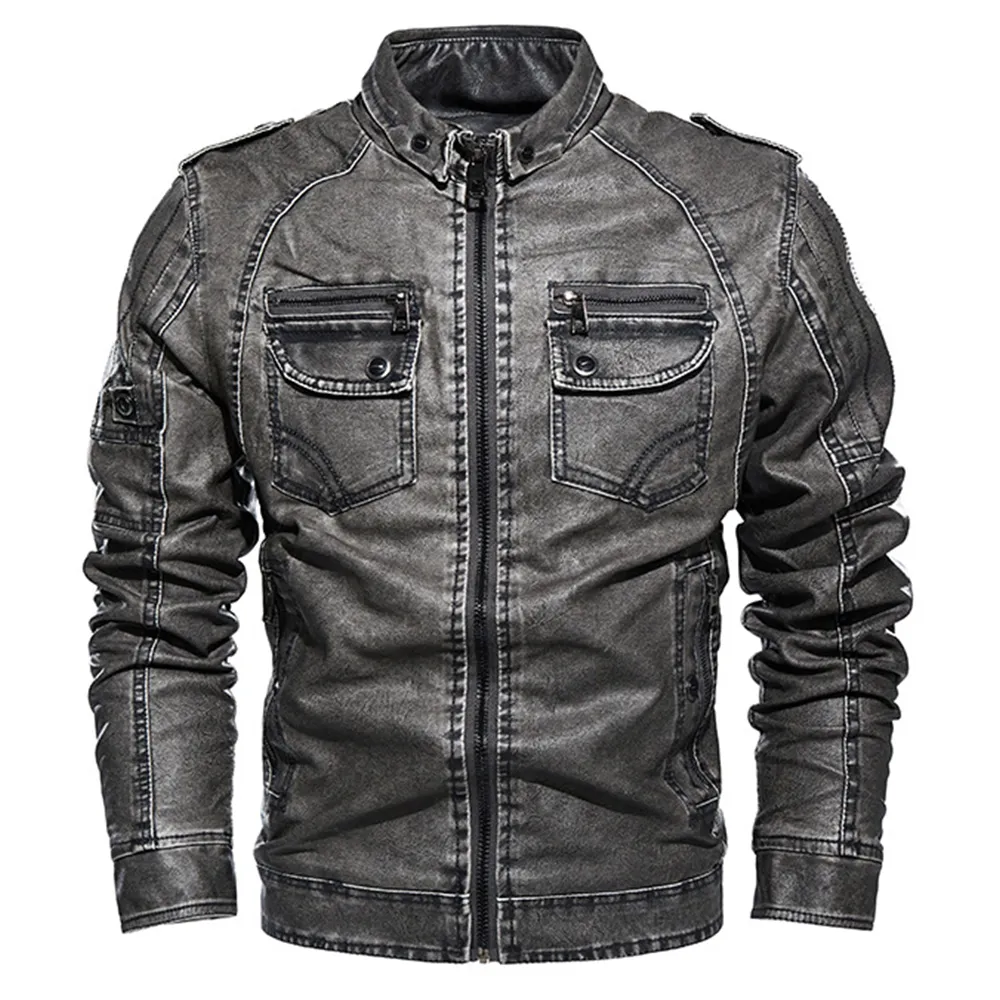 Men Winter Coat Vintage Leather Jacket Mens Fall Coat Outwear Fashion Tops Zipper Biker Jacket Chaqueta De Cuero Para Hombre 201127