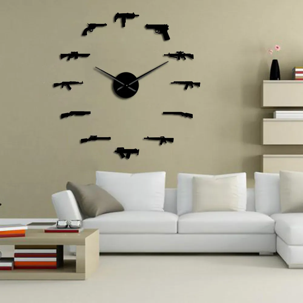 3D Pro Pistola Decorazione della parete Tattico Esercito Fucile Munizioni Varietà Armi Adesivo da parete fai da te Grande orologio da parete Gun Lovers Room Decor 2015522938